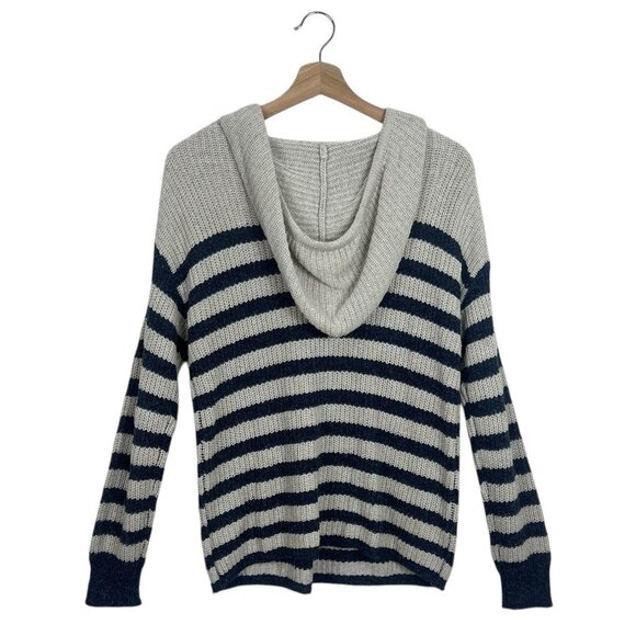 One Grey Day Knit Hoodie Sweater Size Small Pullover Flax Silk Cashmere Striped - Picture 4 of 9